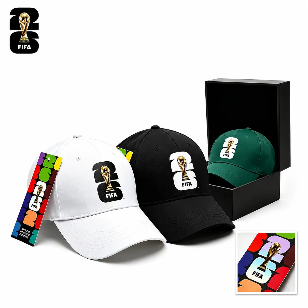 FIFA 2026 World Cup Commemorative Victory Cap - Trophy Silhouette Snapback Baseball Hat, White/Green/Black Casual Fan Collectible for Sports, Streetwear