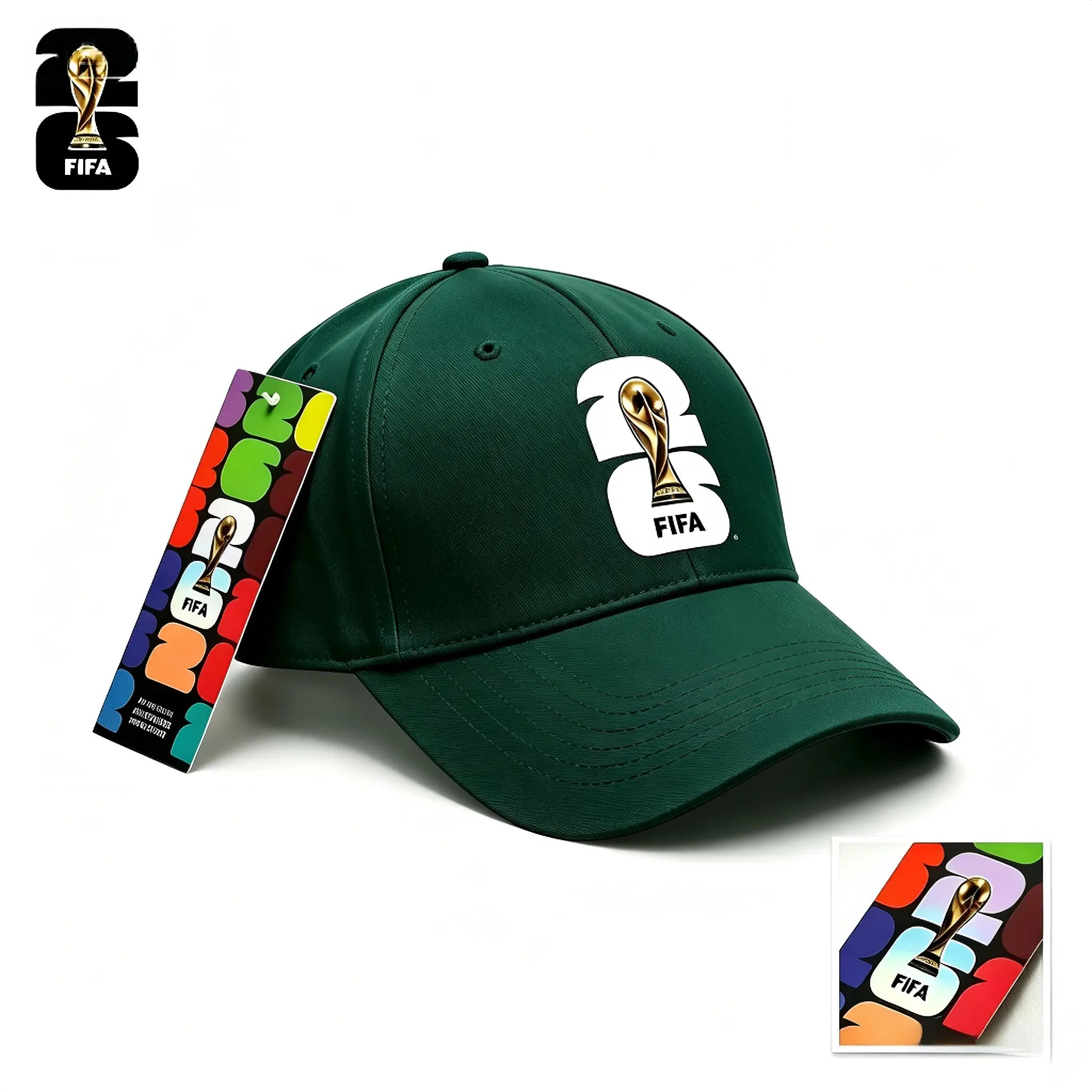 FIFA 2026 World Cup Commemorative Victory Cap - Trophy Silhouette Snapback Baseball Hat, White/Green/Black Casual Fan Collectible for Sports, Streetwear